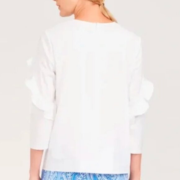 J. McLaughlin White Ruffle Sleeve Baylee Blouse Size L - Picture 3 of 14